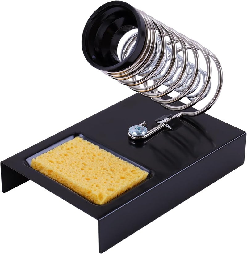 Noah 2-in-1 Soldering Iron Holder with Sponge, Soft sponge Tip Cleaner Kit, Heavy Metal Base, Black - Image 1